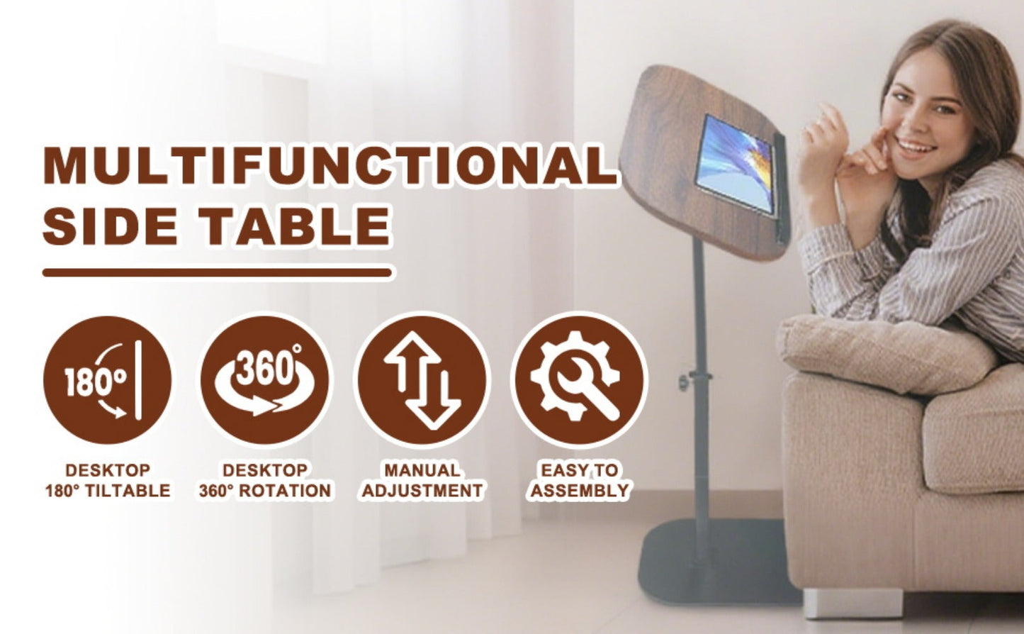 Outdoor Side Table with 360° Swivel for Outdoor Serving and Relaxation in Patio detail image - detail view 14