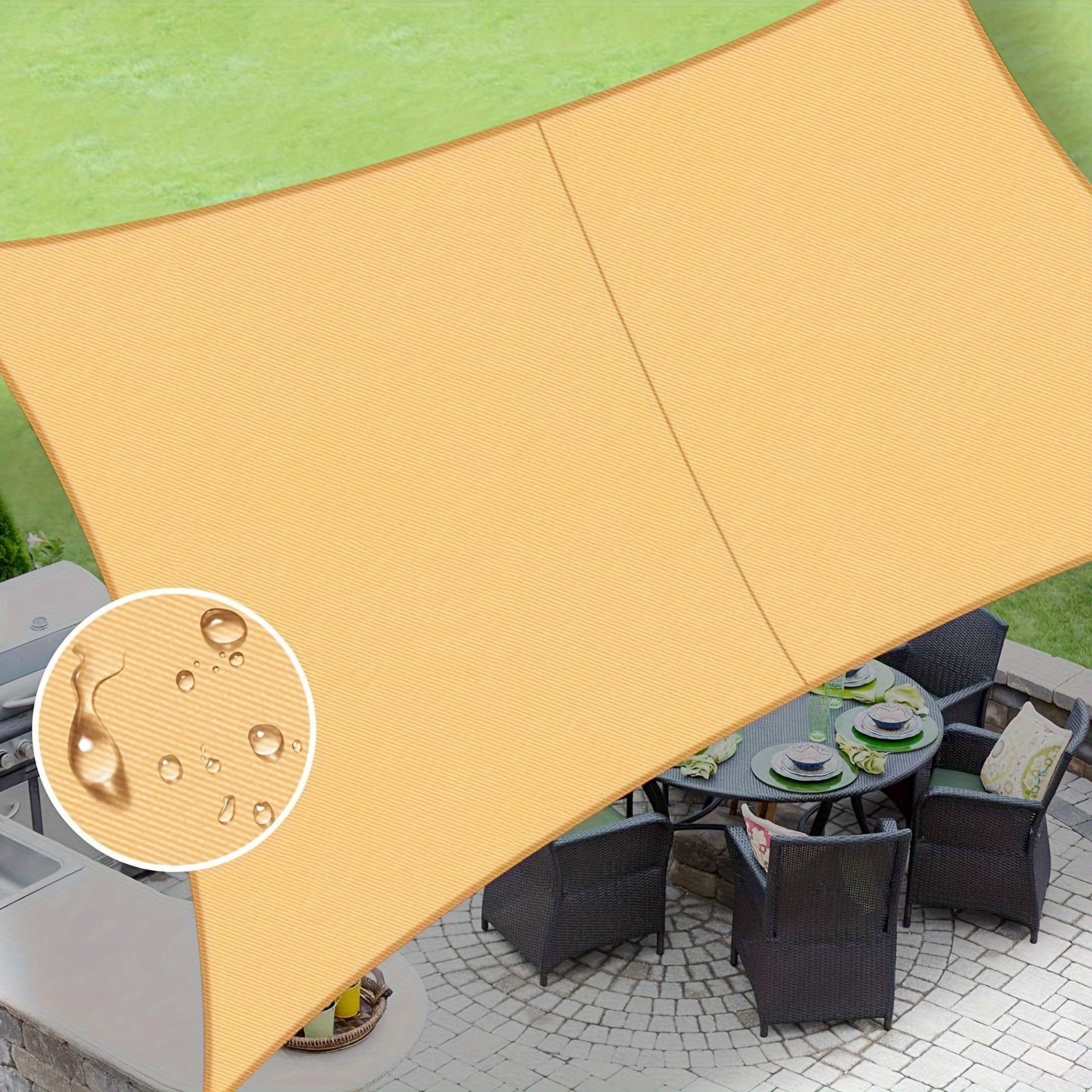 Sun Shade Sail shown in the Sand, 8'x10' option