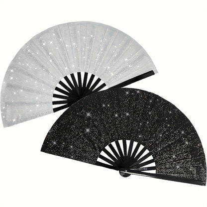 Party Accessory - Folding Hand Fans for Women 2 Pack Glitter Large Fan Performance Festival - main product view