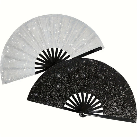 Party Accessory - Folding Hand Fans for Women 2 Pack Glitter Large Fan Performance Festival - main product view