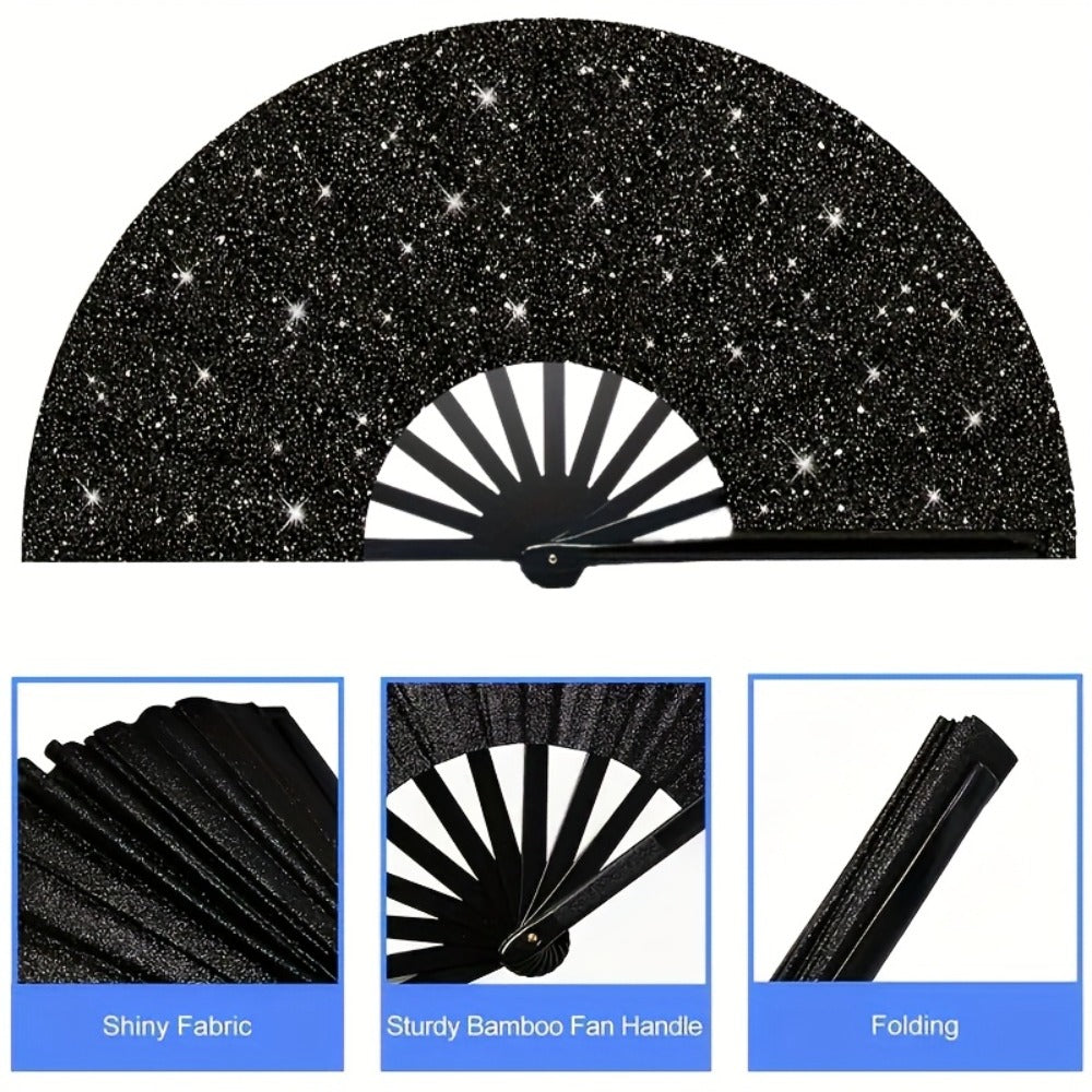 Party Accessory - Folding Hand Fans for Women 2 Pack Glitter Large Fan Performance Festival - product detail view 2