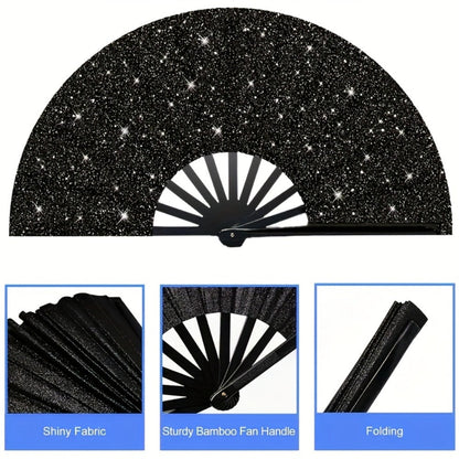 Party Accessory - Folding Hand Fans for Women 2 Pack Glitter Large Fan Performance Festival - product detail view 2
