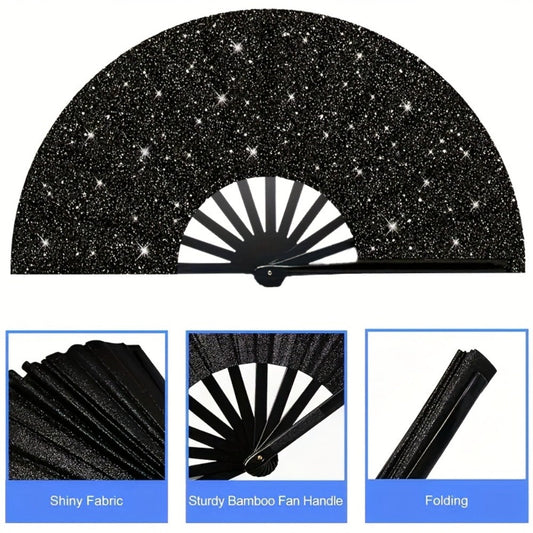 Party Accessory - Folding Hand Fans for Women 2 Pack Glitter Large Fan Performance Festival - product detail view 2