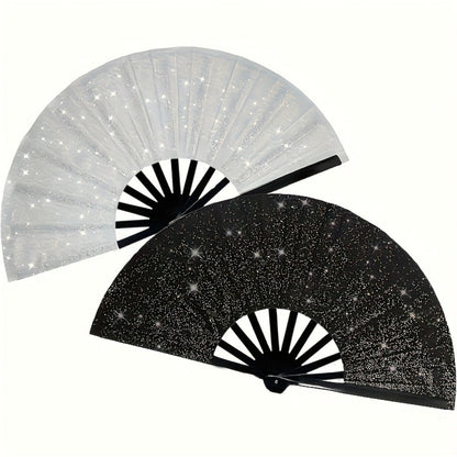 Party Accessory - Folding Hand Fans for Women 2 Pack Glitter Large Fan Performance Festival - product detail view 3