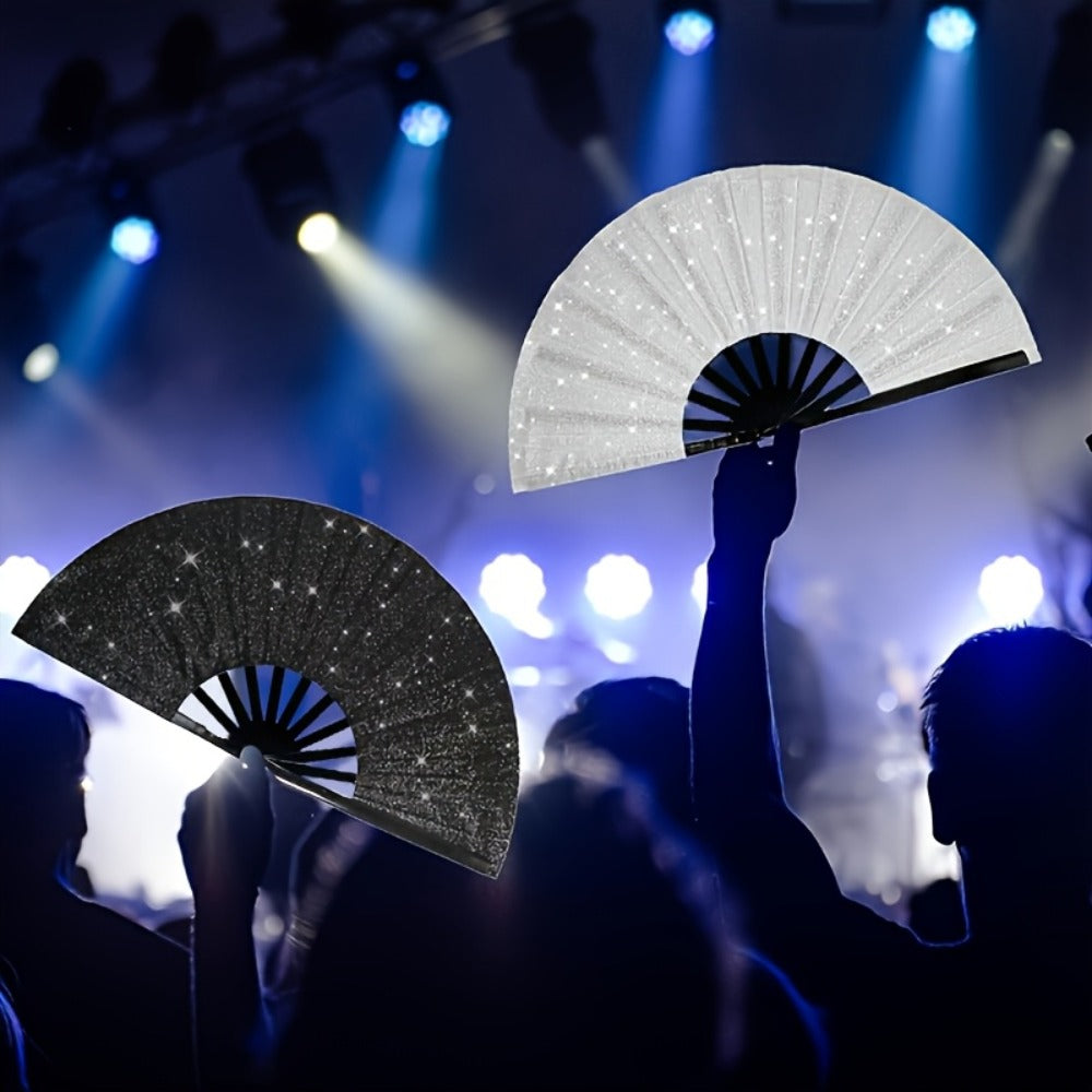 Party Accessory - Folding Hand Fans for Women 2 Pack Glitter Large Fan Performance Festival - product detail view 4