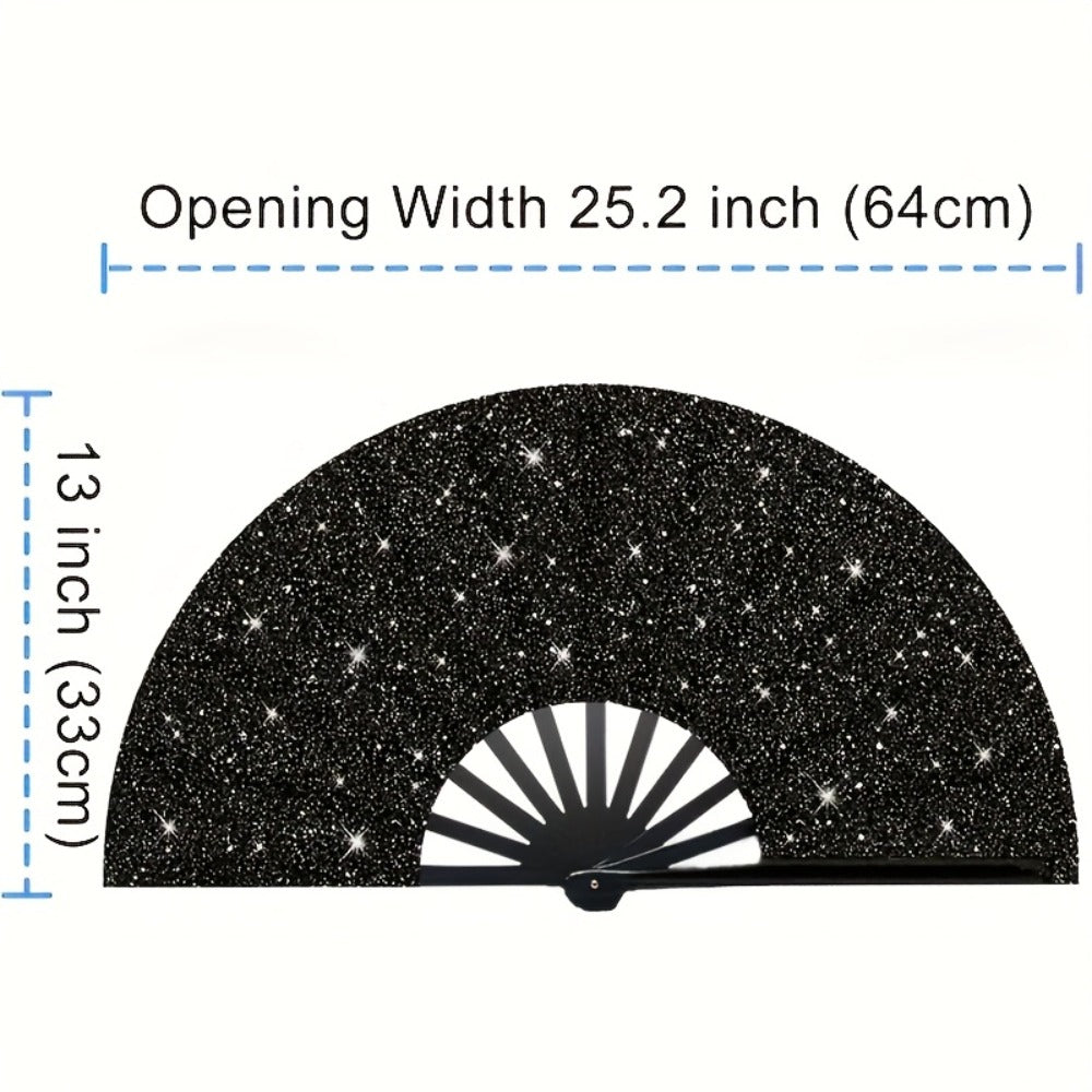 Party Accessory - Folding Hand Fans for Women 2 Pack Glitter Large Fan Performance Festival - product detail view 5