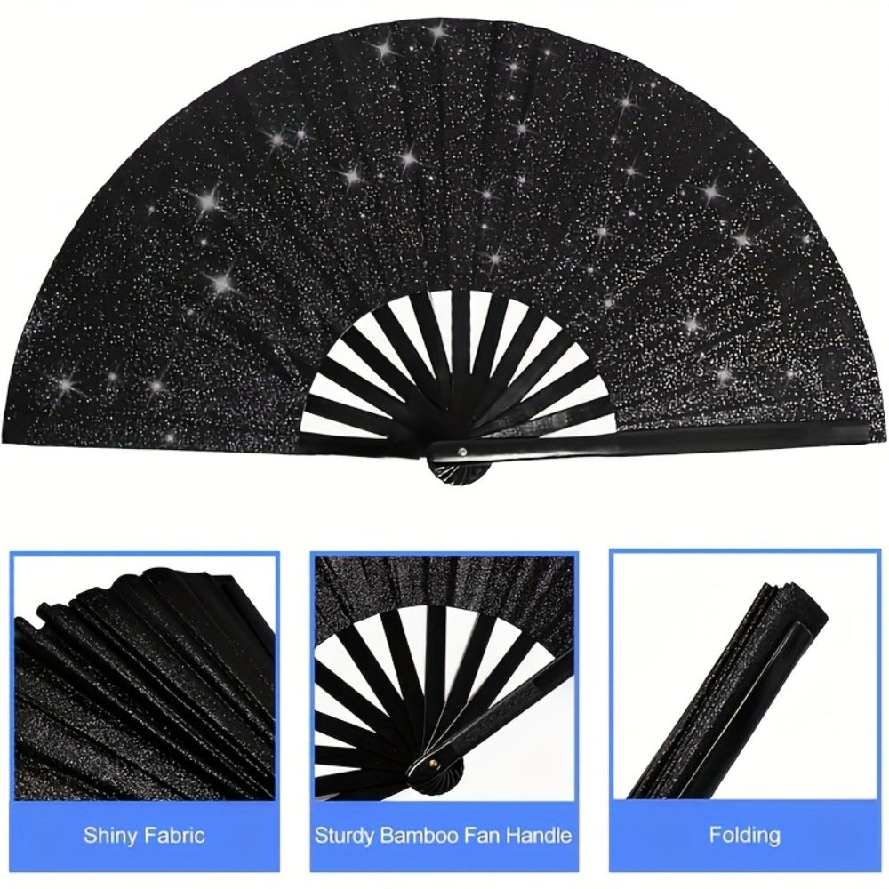 Party Accessory - Folding Hand Fans for Women 2 Pack Glitter Large Fan Performance Festival - product detail view 8