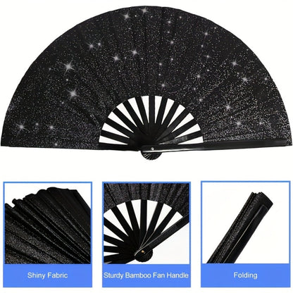 Party Accessory - Folding Hand Fans for Women 2 Pack Glitter Large Fan Performance Festival - product detail view 8