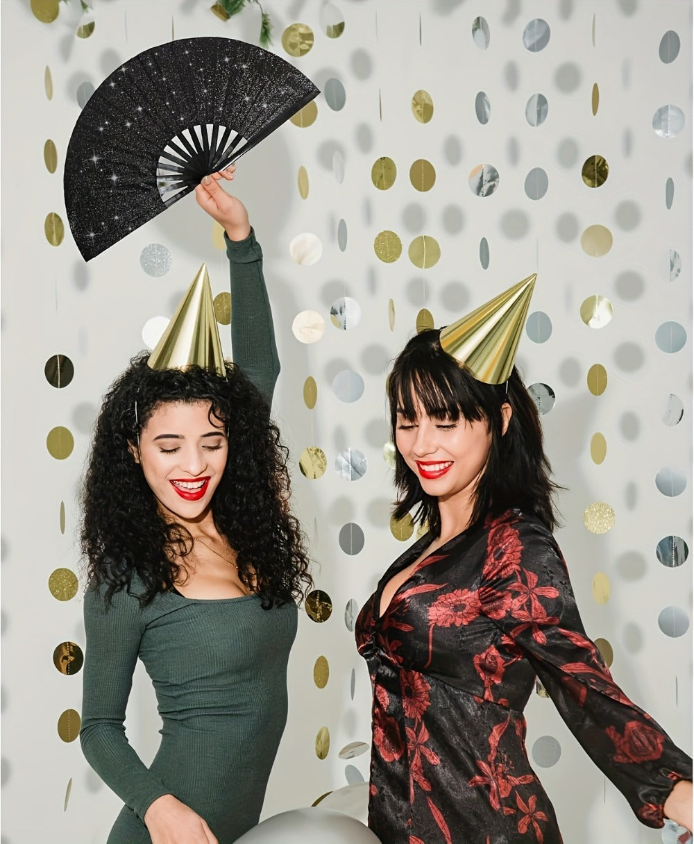 Party Accessory - Folding Hand Fans for Women 2 Pack Glitter Large Fan Performance Festival - product detail view 13
