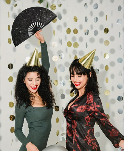 Party Accessory - Folding Hand Fans for Women 2 Pack Glitter Large Fan Performance Festival - product detail view 13