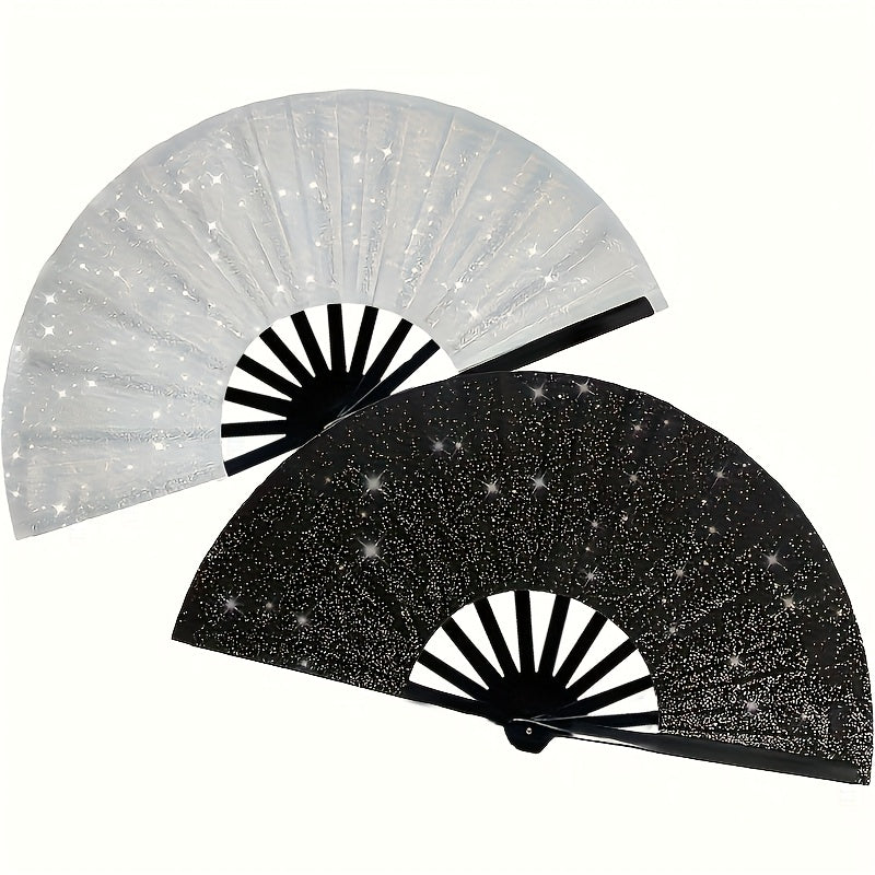 Party Accessory - Folding Hand Fans for Women 2 Pack Glitter Large Fan Performance Festival - product detail view 14