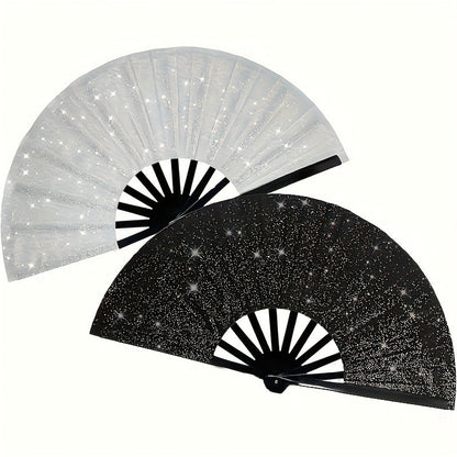 Party Accessory - Folding Hand Fans for Women 2 Pack Glitter Large Fan Performance Festival - product detail view 14