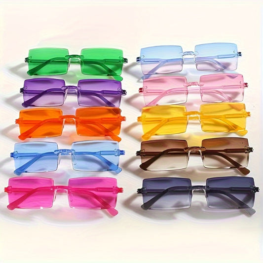Party Glasses - 10 Pack Candy Color Frameless Rectangular Novelty Eyewear Photo Booth - main product view