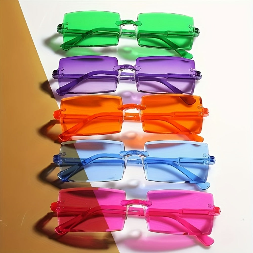 Party Glasses - 10 Pack Candy Color Frameless Rectangular Novelty Eyewear Photo Booth - product detail view 5