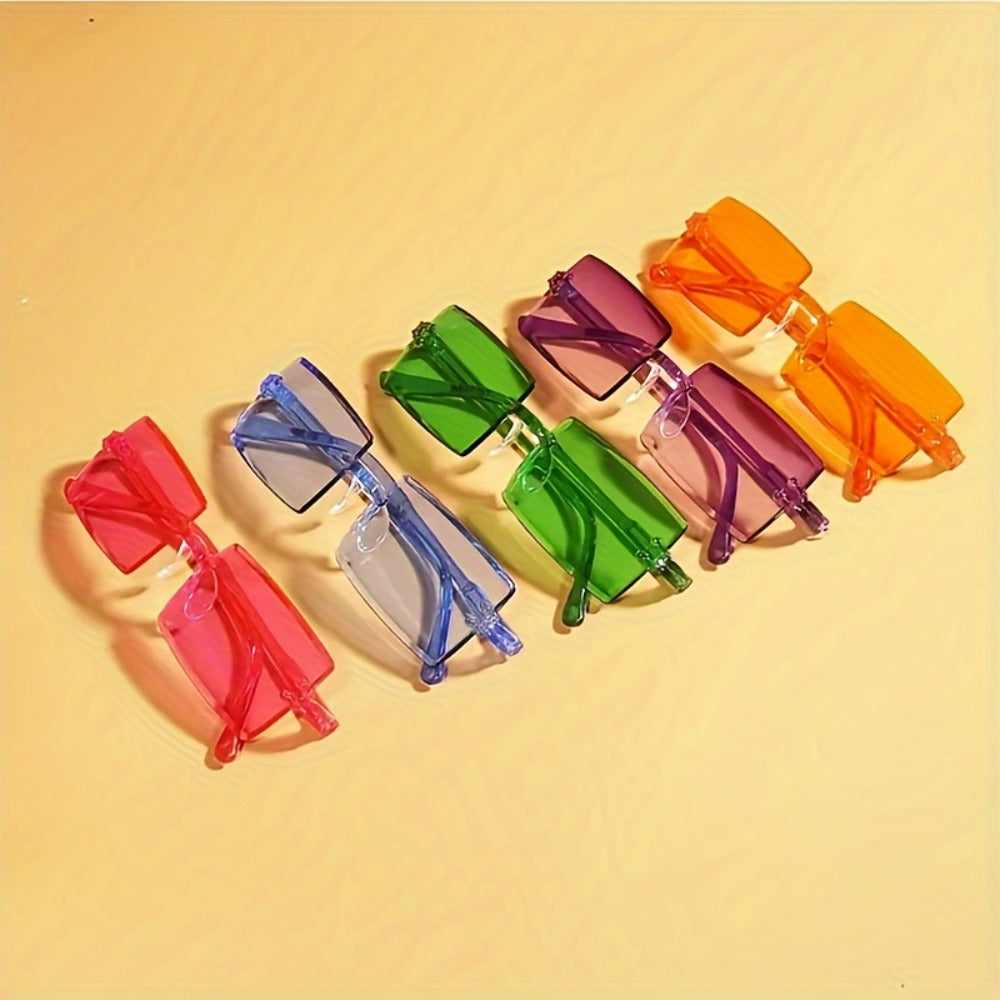 Party Glasses - 10 Pack Candy Color Frameless Rectangular Novelty Eyewear Photo Booth - product detail view 7