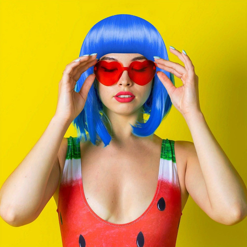 Party Supplies - Wig and Sunglasses Set 14-16 Pieces - Neon Colorful Short Bob Wigs with - product detail view 7