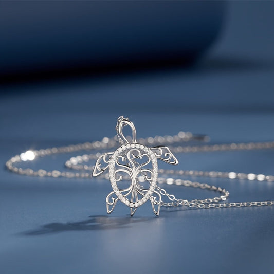 Pendant Necklace - 925 Sterling Silver Sea Turtle Tree of Life Ocean Women Beach Jewelry Gift - main product view
