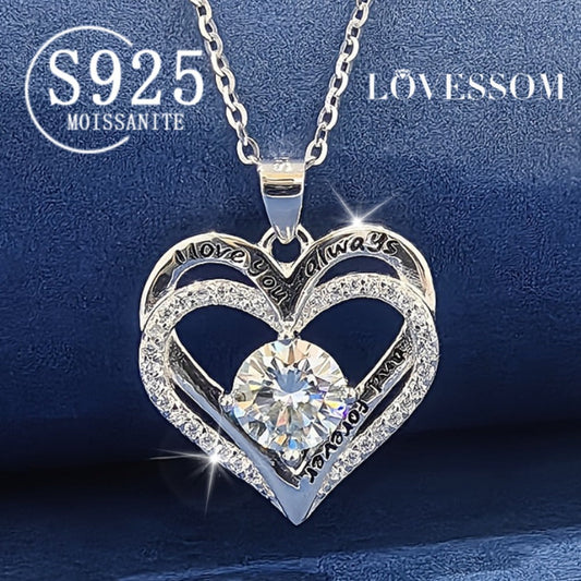 Pendant Necklace - Moissanite 925 Sterling Silver 1 Carat Heart Shaped for Women Diamond - main product view