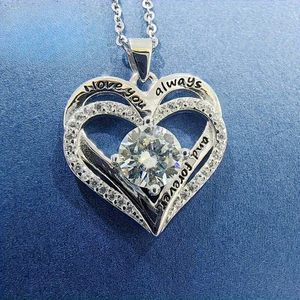Pendant Necklace - Moissanite 925 Sterling Silver 1 Carat Heart Shaped for Women Diamond - product detail view 3