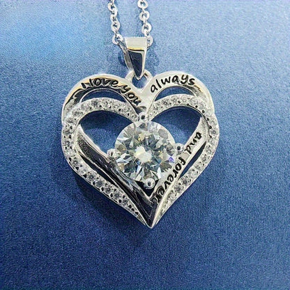 Pendant Necklace - Moissanite 925 Sterling Silver 1 Carat Heart Shaped for Women Diamond - product detail view 3