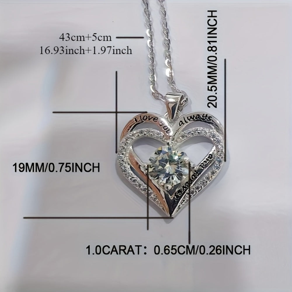 Pendant Necklace - Moissanite 925 Sterling Silver 1 Carat Heart Shaped for Women Diamond - product detail view 4