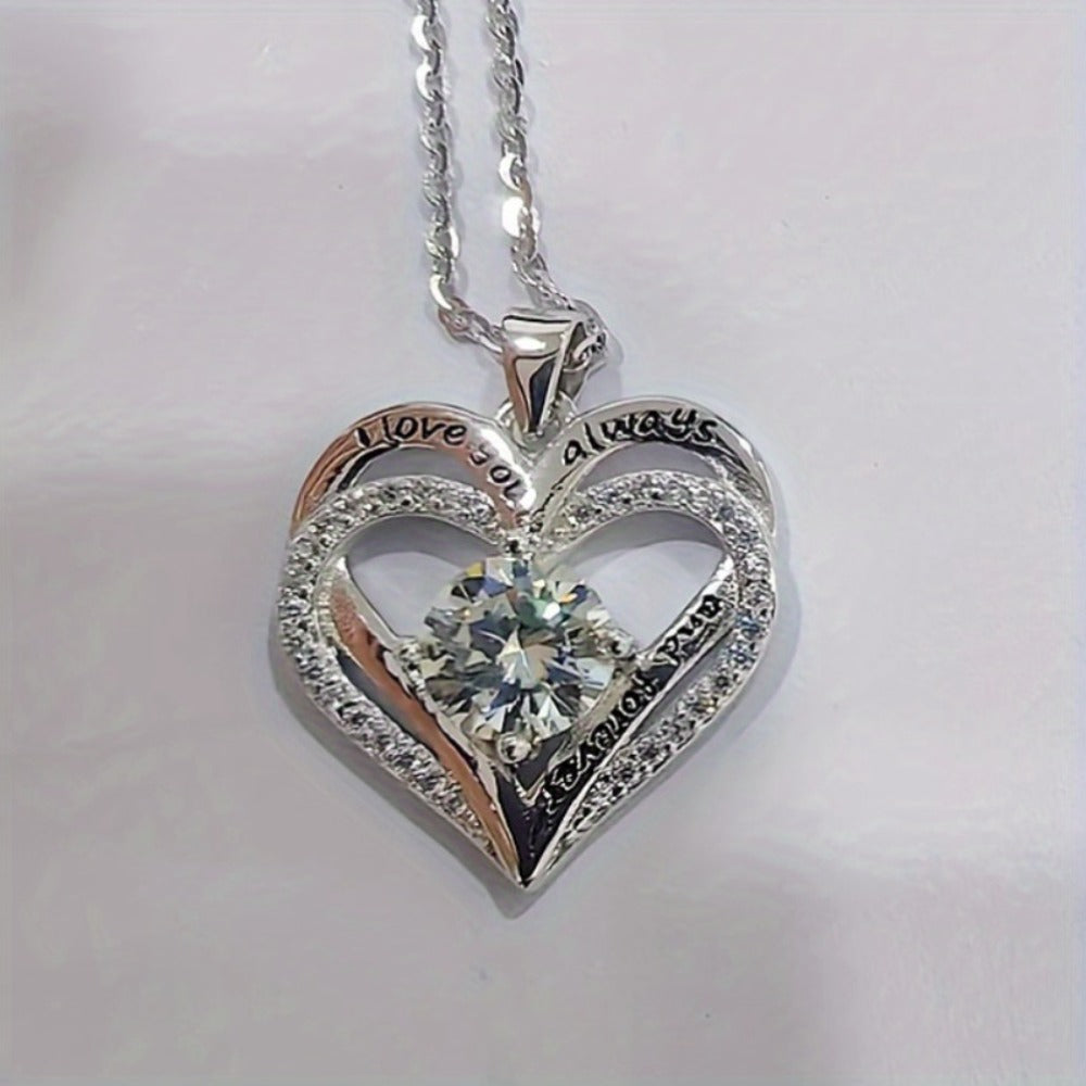 Pendant Necklace - Moissanite 925 Sterling Silver 1 Carat Heart Shaped for Women Diamond - product detail view 5