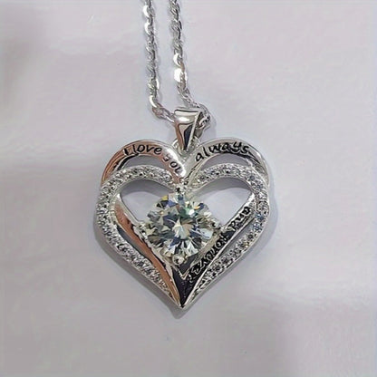 Pendant Necklace - Moissanite 925 Sterling Silver 1 Carat Heart Shaped for Women Diamond - product detail view 5