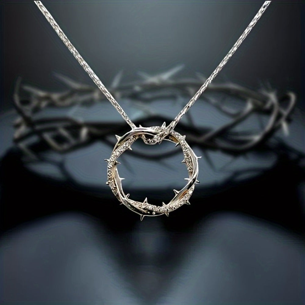 Pendant Necklace - Moissanite Ring 925 Silver 1 Carat Thorn Design Sparkling Diamond - main product view