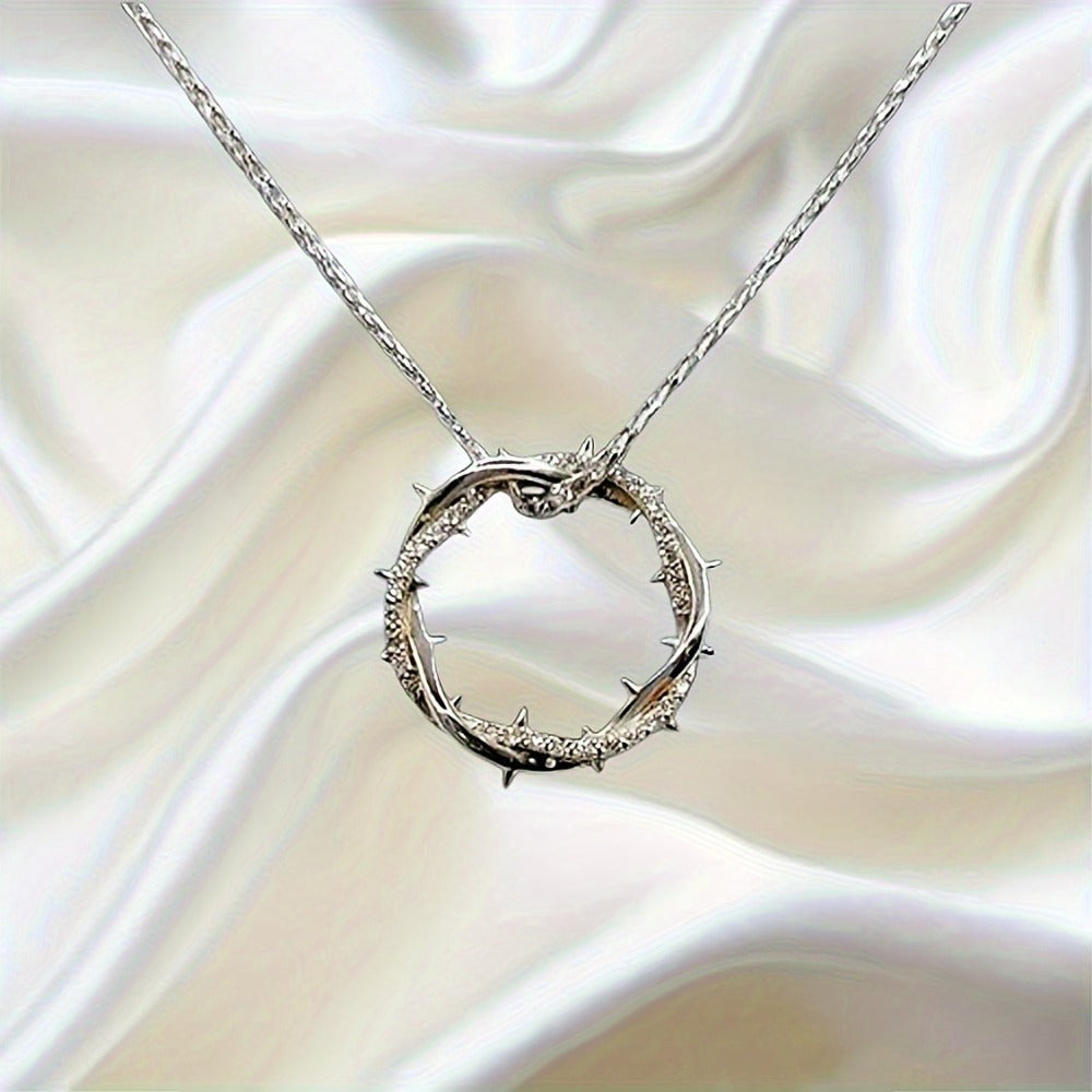 Pendant Necklace - Moissanite Ring 925 Silver 1 Carat Thorn Design Sparkling Diamond - product detail view 2