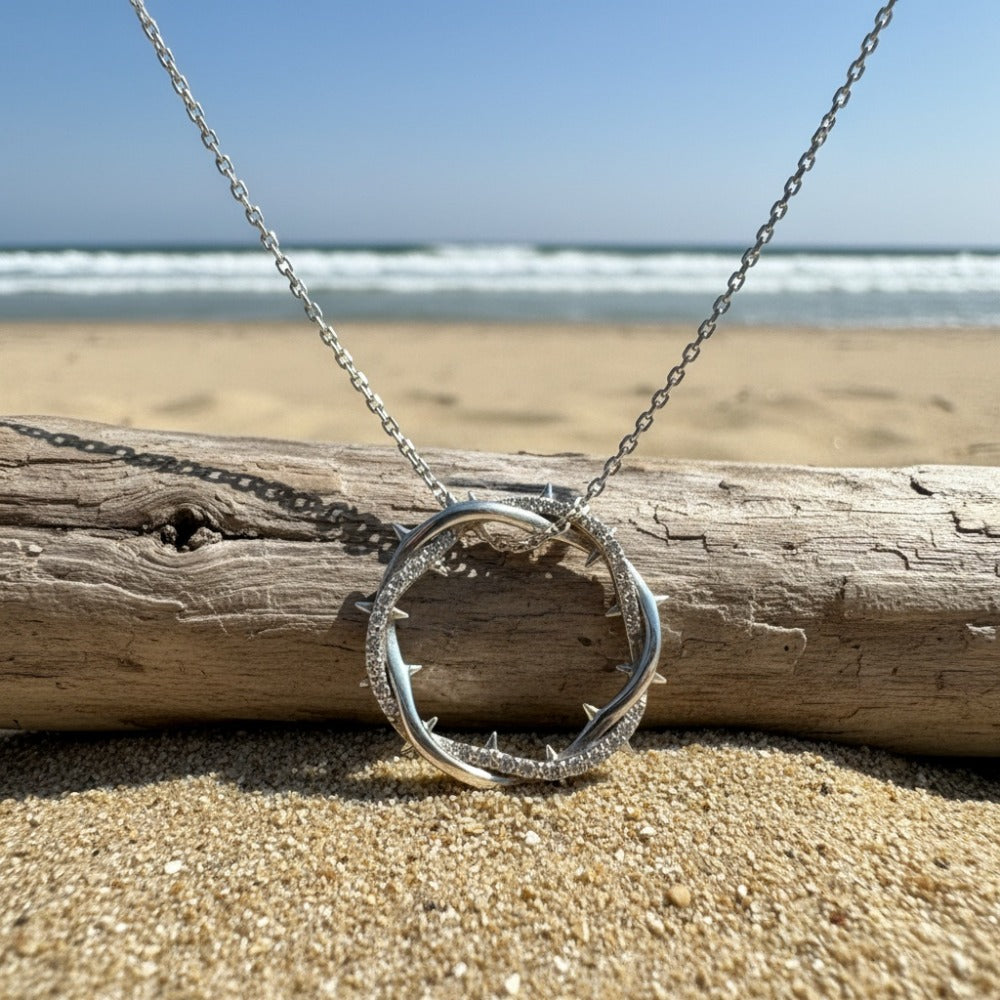 Pendant Necklace - Moissanite Ring 925 Silver 1 Carat Thorn Design Sparkling Diamond - product detail view 6