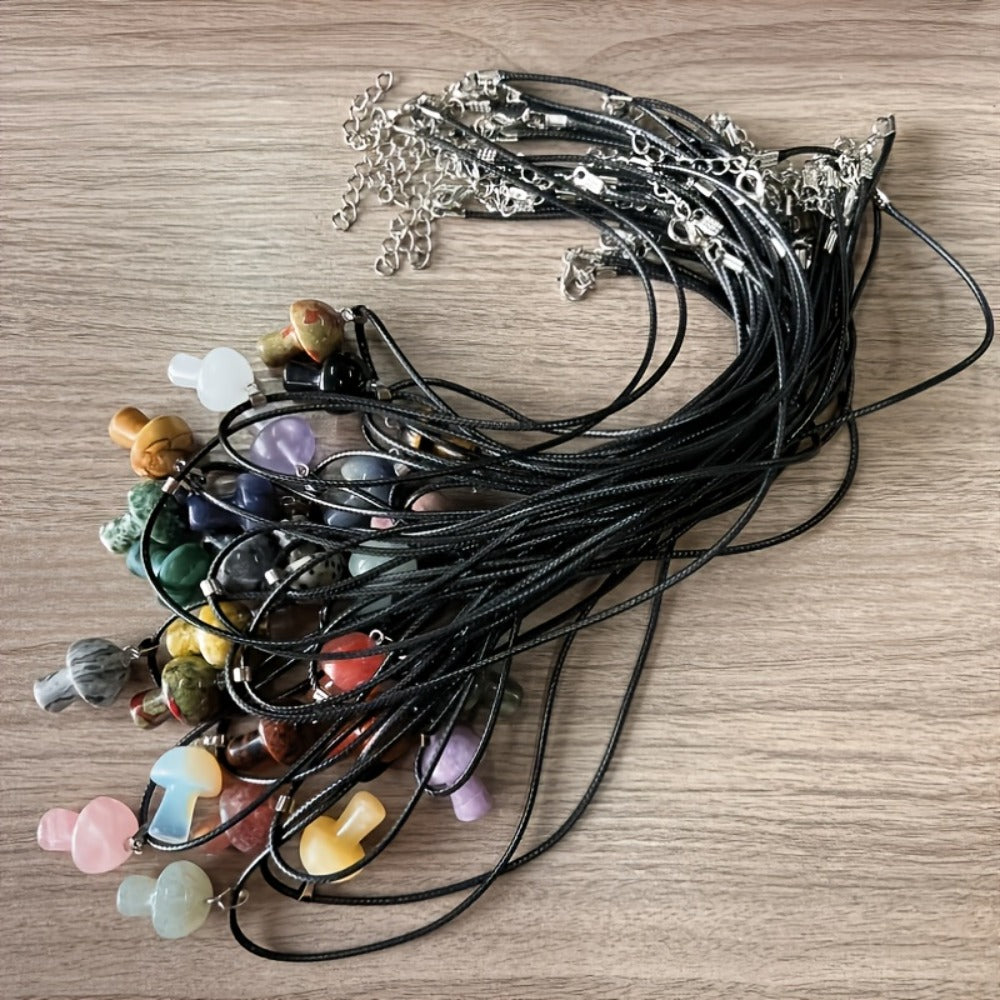 Pendant Necklace - Mushroom Crystal Stone Set 20pcs Mini Random Assorted Colorful Sparkling - product detail view 3