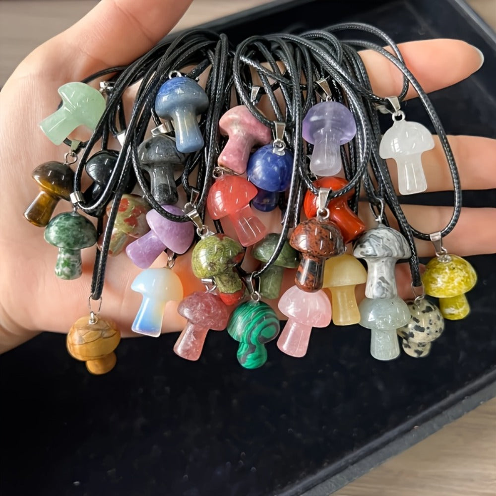 Pendant Necklace - Mushroom Crystal Stone Set 20pcs Mini Random Assorted Colorful Sparkling - product detail view 4