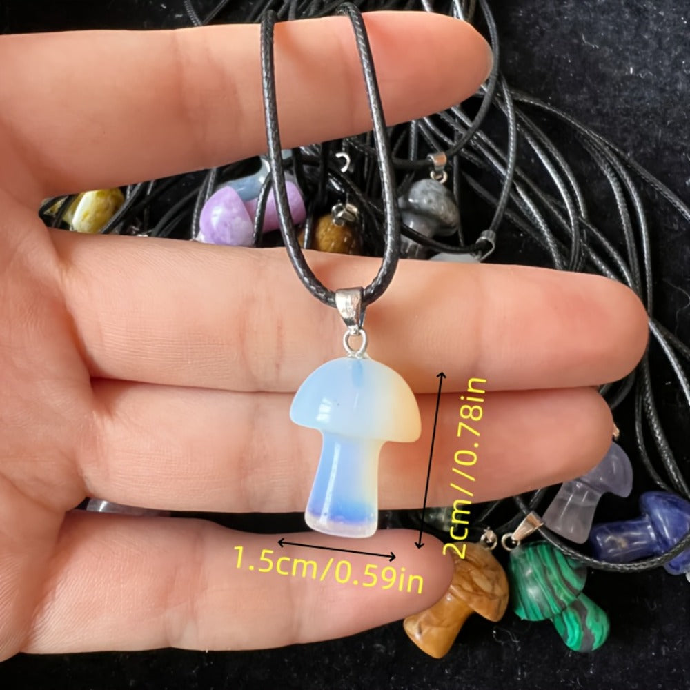 Pendant Necklace - Mushroom Crystal Stone Set 20pcs Mini Random Assorted Colorful Sparkling - product detail view 5