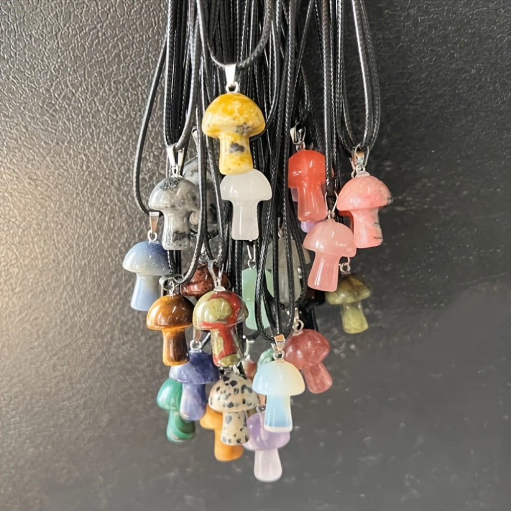 Pendant Necklace - Mushroom Crystal Stone Set 20pcs Mini Random Assorted Colorful Sparkling - product detail view 6
