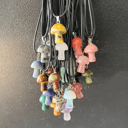 Pendant Necklace - Mushroom Crystal Stone Set 20pcs Mini Random Assorted Colorful Sparkling - product detail view 6