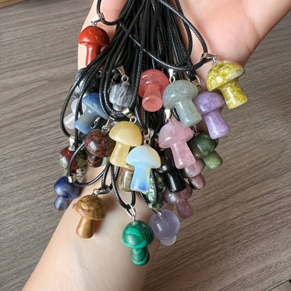 Pendant Necklace - Mushroom Crystal Stone Set 20pcs Mini Random Assorted Colorful Sparkling - product detail view 7