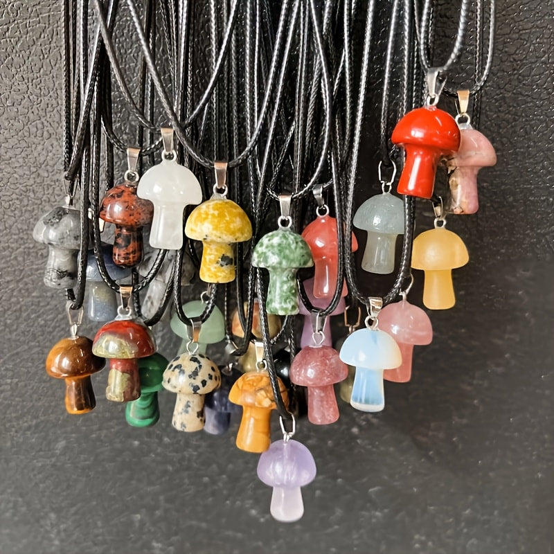 Pendant Necklace - Mushroom Crystal Stone Set 20pcs Mini Random Assorted Colorful Sparkling - product detail view 8