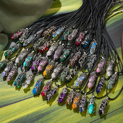Pendant Necklace - Natural Stone Hexagonal Set 40pcs Bulk Bohemian Geometric Wrap Flower - main product view