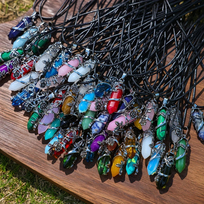 Pendant Necklace - Natural Stone Hexagonal Set 40pcs Bulk Bohemian Geometric Wrap Flower - product detail view 5