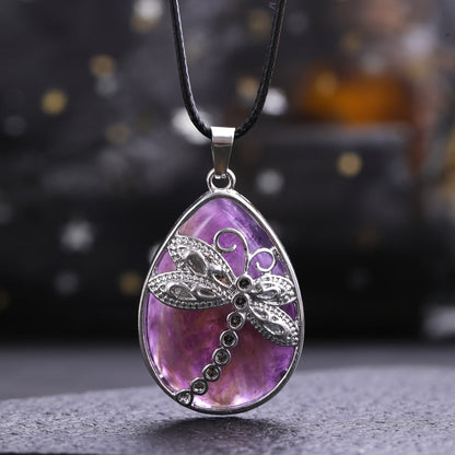 Pendant Necklace - Set 10pcs Dragonfly Charm with Natural Water Drop Stone, 5 + 5 Adjustable - product detail view 7