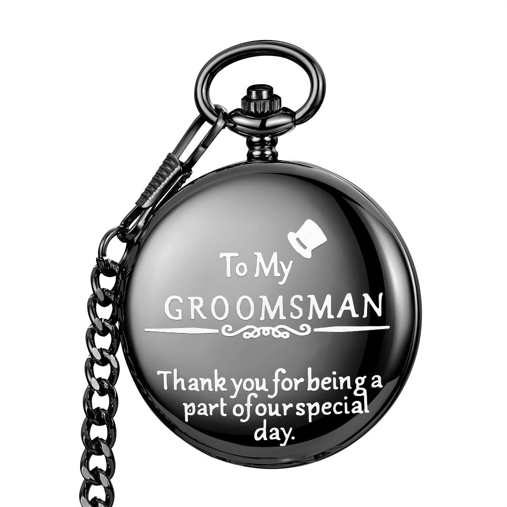 Pocket Watch - for Men Classic Engraved Quartz Round Design World Time Groomsmen Gift - product detail view 7