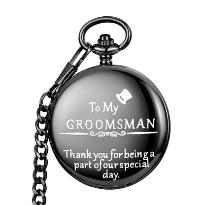 Pocket Watch - for Men Classic Engraved Quartz Round Design World Time Groomsmen Gift - product detail view 7