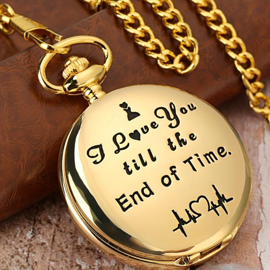 Pocket Watch - with Fob Chain I Love You Till the End of Time Romantic Engraved Gift for - product detail view 2