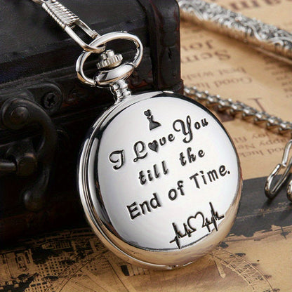 Pocket Watch - with Fob Chain I Love You Till the End of Time Romantic Engraved Gift for - product detail view 10
