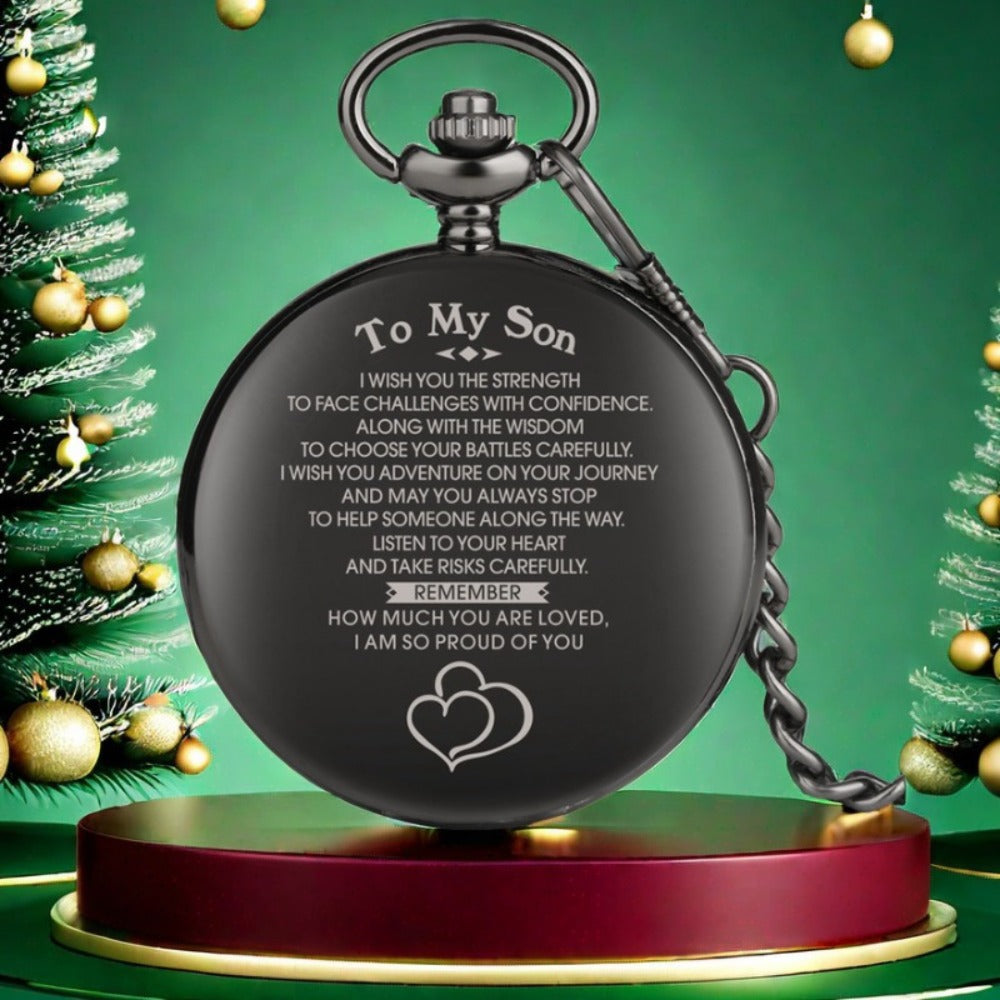 Pocket Watch - Gift Set for Son Quartz Analog with Dad Tool Keychain & Encouraging - product detail view 2