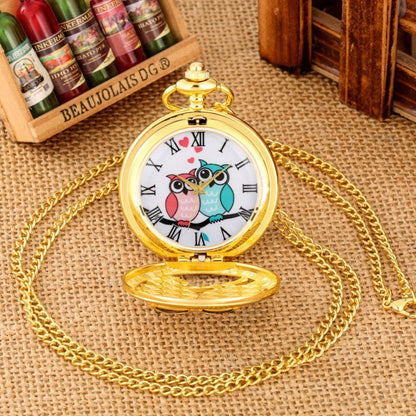 Pocket Watch - Necklace Owl Design Golden Hollow Handicraft Quartz Sweater Chain Pendant - product detail view 2