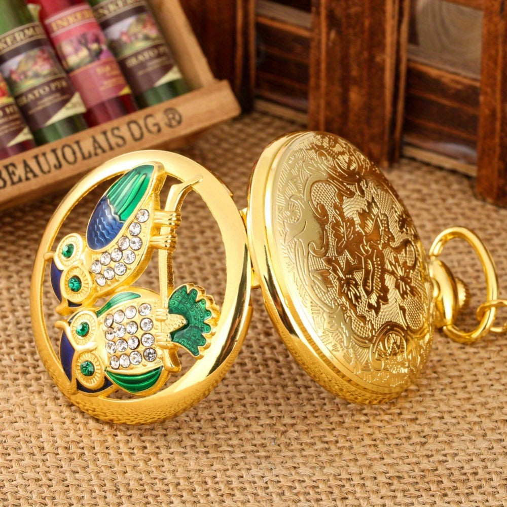 Pocket Watch - Necklace Owl Design Golden Hollow Handicraft Quartz Sweater Chain Pendant - product detail view 4