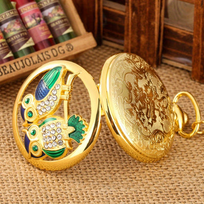 Pocket Watch - Necklace Owl Design Golden Hollow Handicraft Quartz Sweater Chain Pendant - product detail view 4