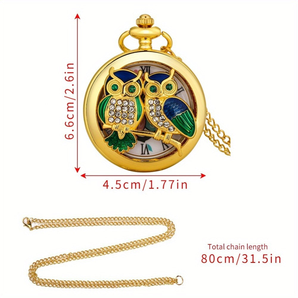 Pocket Watch - Necklace Owl Design Golden Hollow Handicraft Quartz Sweater Chain Pendant - product detail view 5