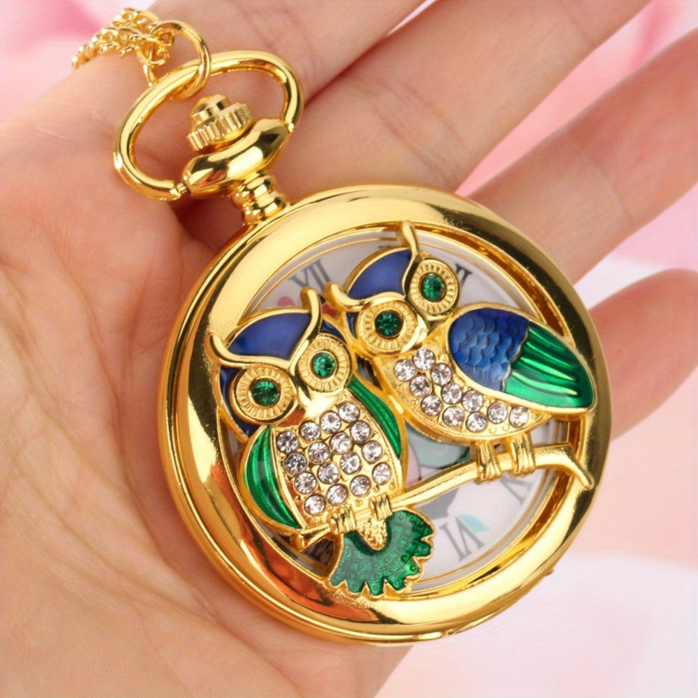 Pocket Watch - Necklace Owl Design Golden Hollow Handicraft Quartz Sweater Chain Pendant - product detail view 7